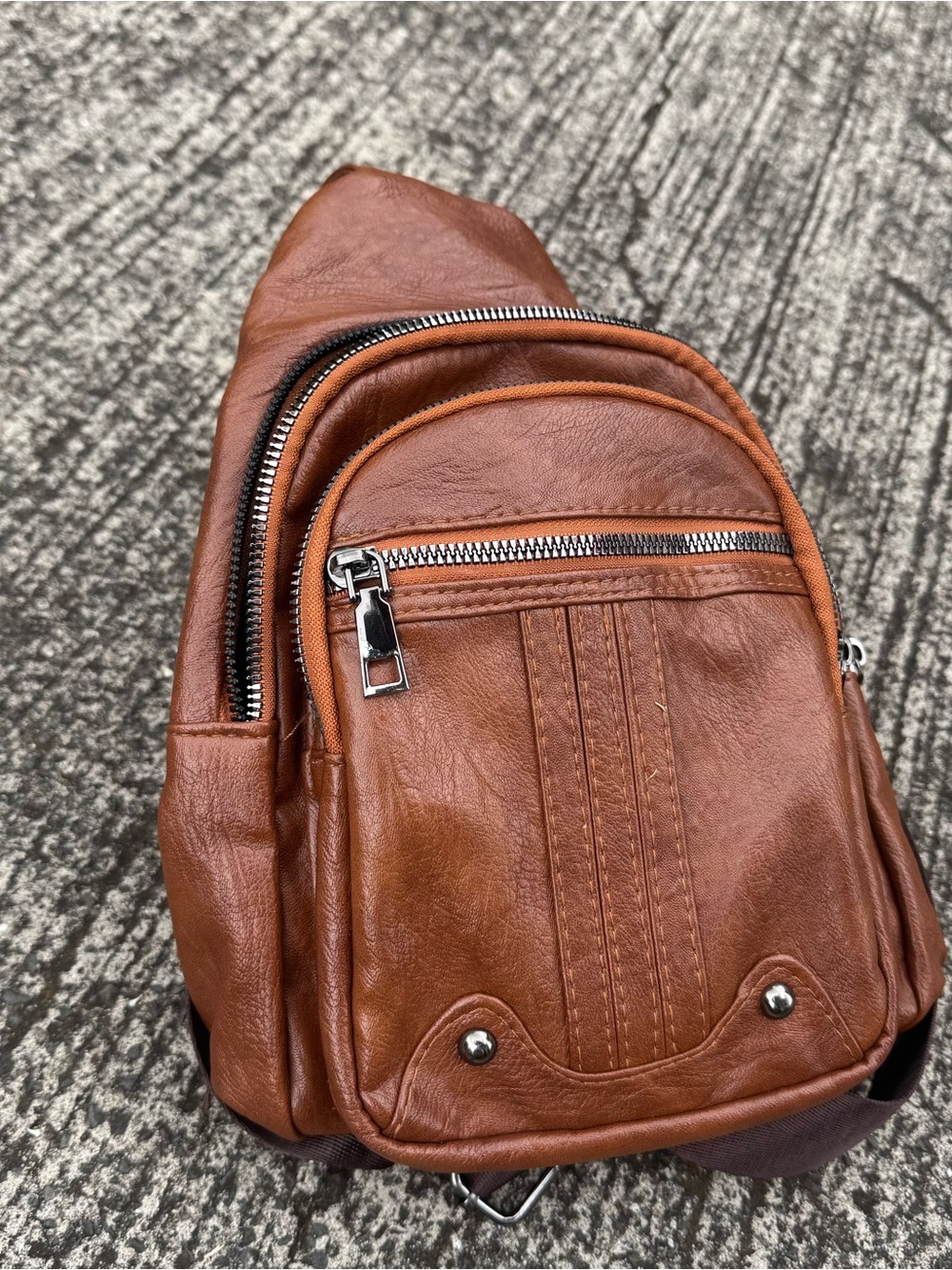 Men's Brown Leather Sling Backpack - Classic Casual Carry